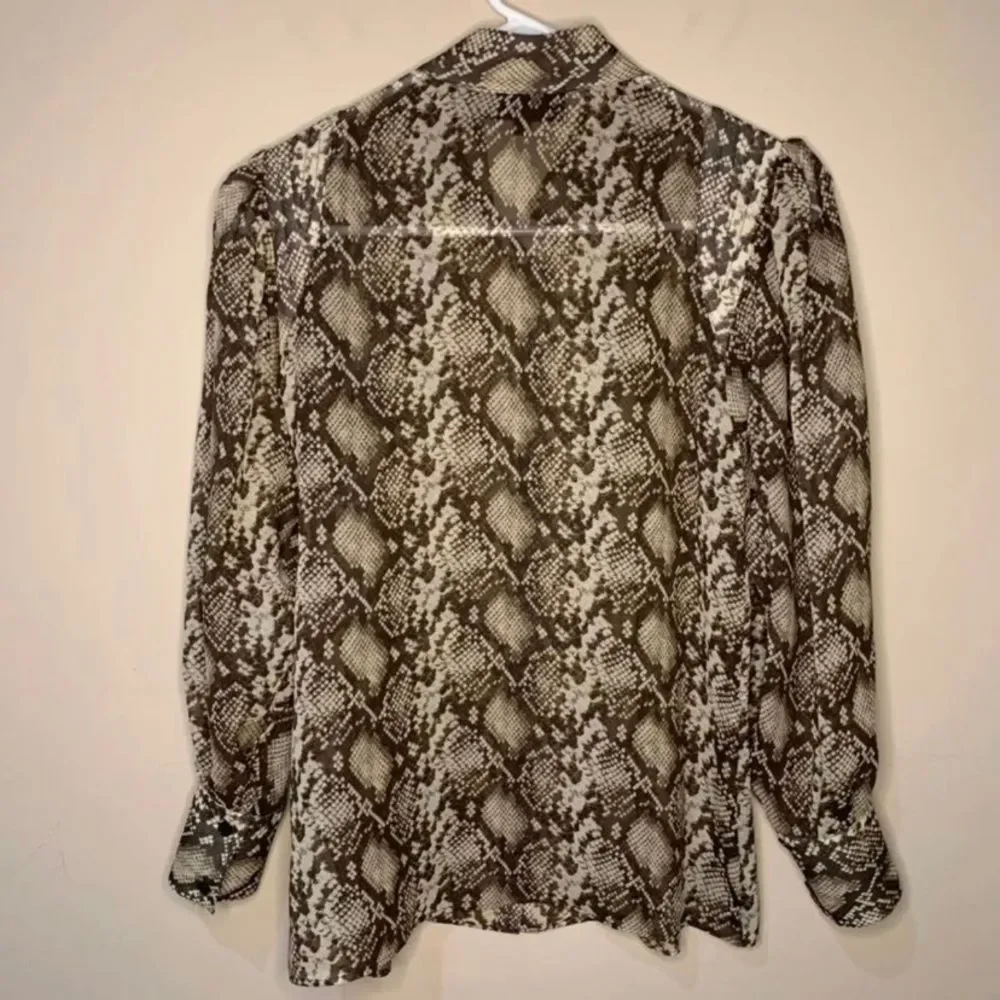 NILI LOTAN Lorena Snake-Print Silk Blouse Long Sleeve Sheer Top Extra Small - Picture 5 of 9